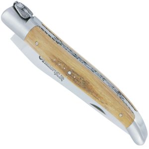 Couteau Laguiole en Aubrac 1 Pièce 12 cm Manche en Croute d'Ivoire de Mammouth 2 Mitres Inox Brossé Mouche Prestige