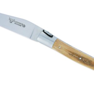 Couteau Laguiole en Aubrac 1 Pièce 12 cm Manche en Croute d'Ivoire de Mammouth 2 Mitres Inox Brossé Mouche Prestige
