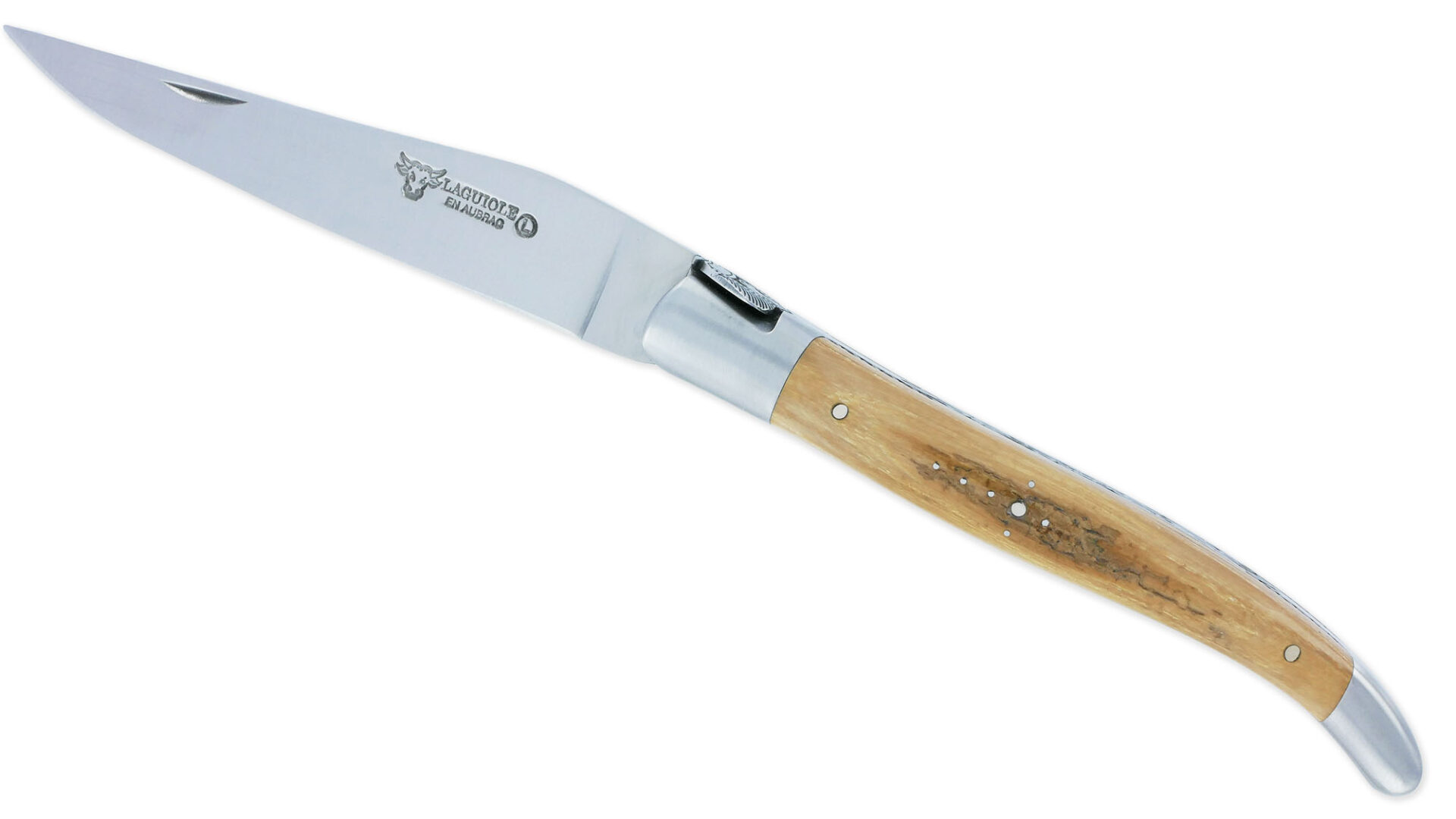 Couteau Laguiole en Aubrac 1 Pièce 12 cm Manche en Croute d'Ivoire de Mammouth 2 Mitres Inox Brossé Mouche Prestige