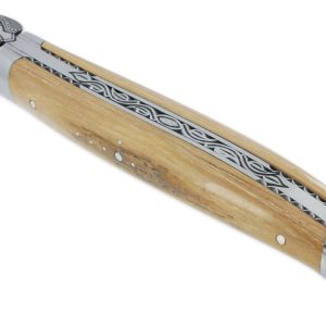 Couteau Laguiole en Aubrac 1 Pièce 12 cm Manche en Croute d'Ivoire de Mammouth 2 Mitres Inox Brossé Mouche Prestige