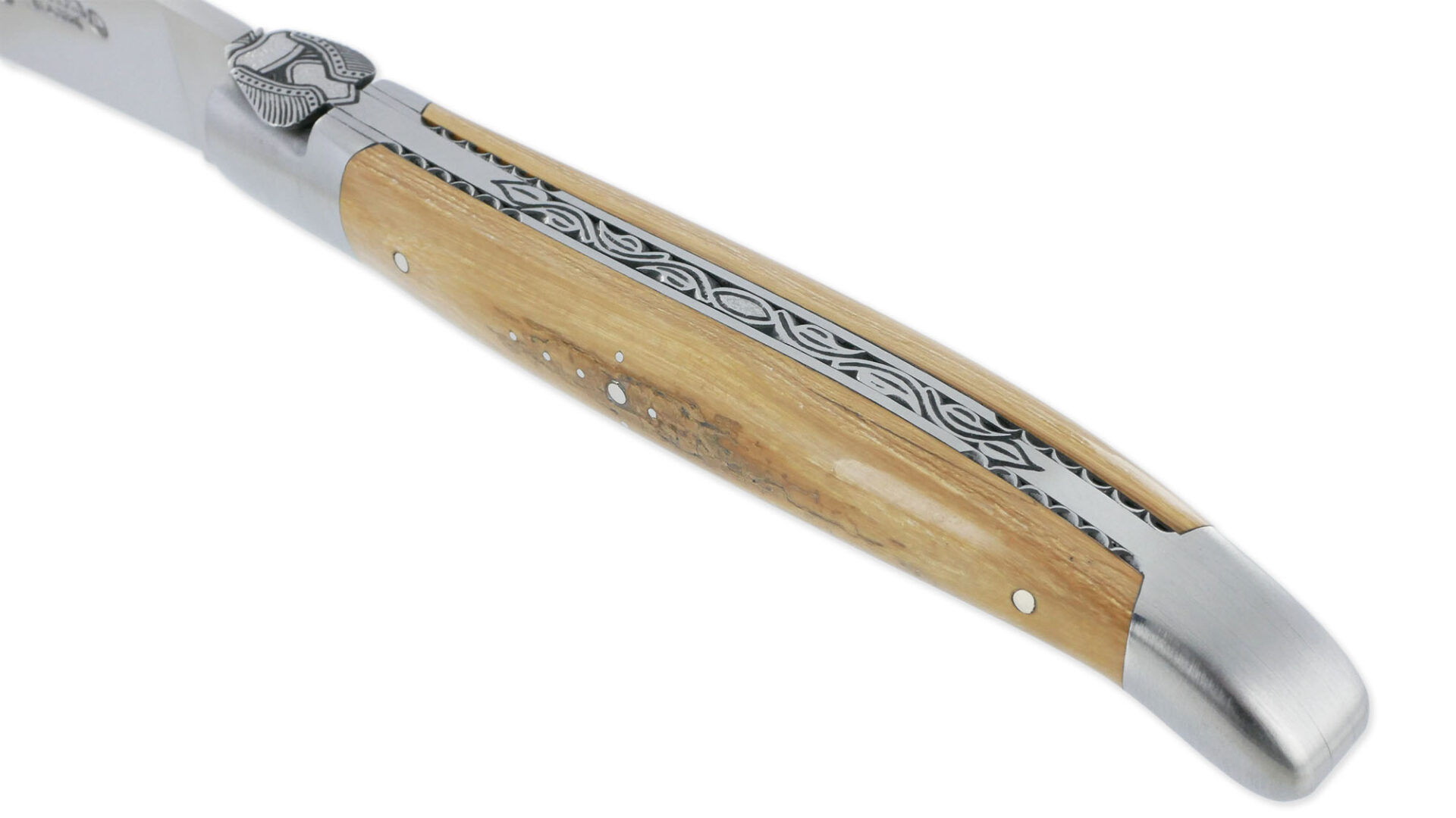 Couteau Laguiole en Aubrac 1 Pièce 12 cm Manche en Croute d'Ivoire de Mammouth 2 Mitres Inox Brossé Mouche Prestige