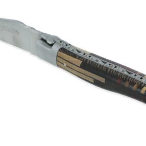 Couteau Laguiole en Aubrac 1 Pièce 12 cm Manche Marqueterie Puzzle Etincelle 2 Mitres Inox Brossé