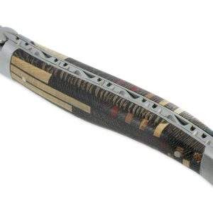 Couteau Laguiole en Aubrac 1 Pièce 12 cm Manche Marqueterie Puzzle Etincelle 2 Mitres Inox Brossé