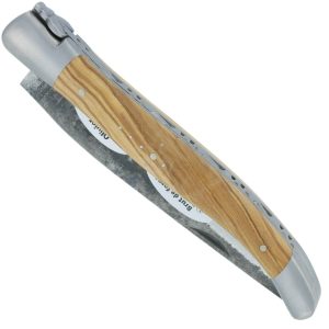 Couteau Laguiole en Aubrac 1 Pièce 12 cm Manche Olivier Lame Brut de Forge 2 Mitres Inox Brossé