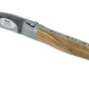 Couteau Laguiole en Aubrac 1 Pièce 12 cm Manche Olivier Lame Brut de Forge 2 Mitres Inox Brossé