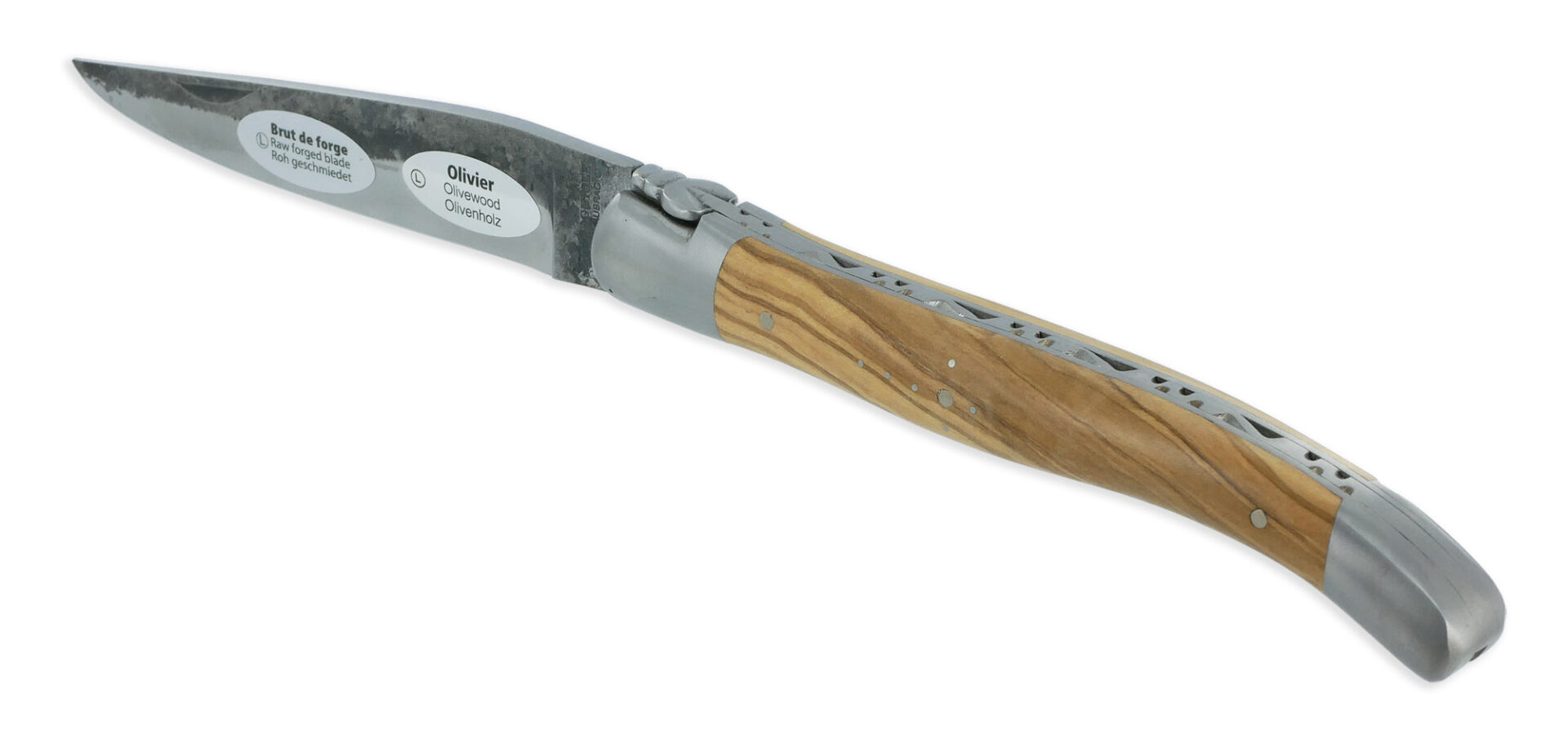 Couteau Laguiole en Aubrac 1 Pièce 12 cm Manche Olivier Lame Brut de Forge 2 Mitres Inox Brossé