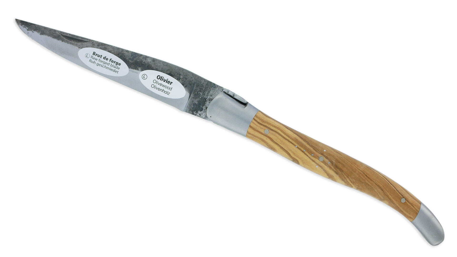 Couteau Laguiole en Aubrac 1 Pièce 12 cm Manche Olivier Lame Brut de Forge 2 Mitres Inox Brossé