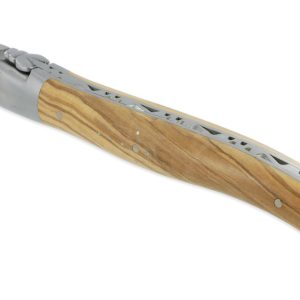 Couteau Laguiole en Aubrac 1 Pièce 12 cm Manche Olivier Lame Brut de Forge 2 Mitres Inox Brossé