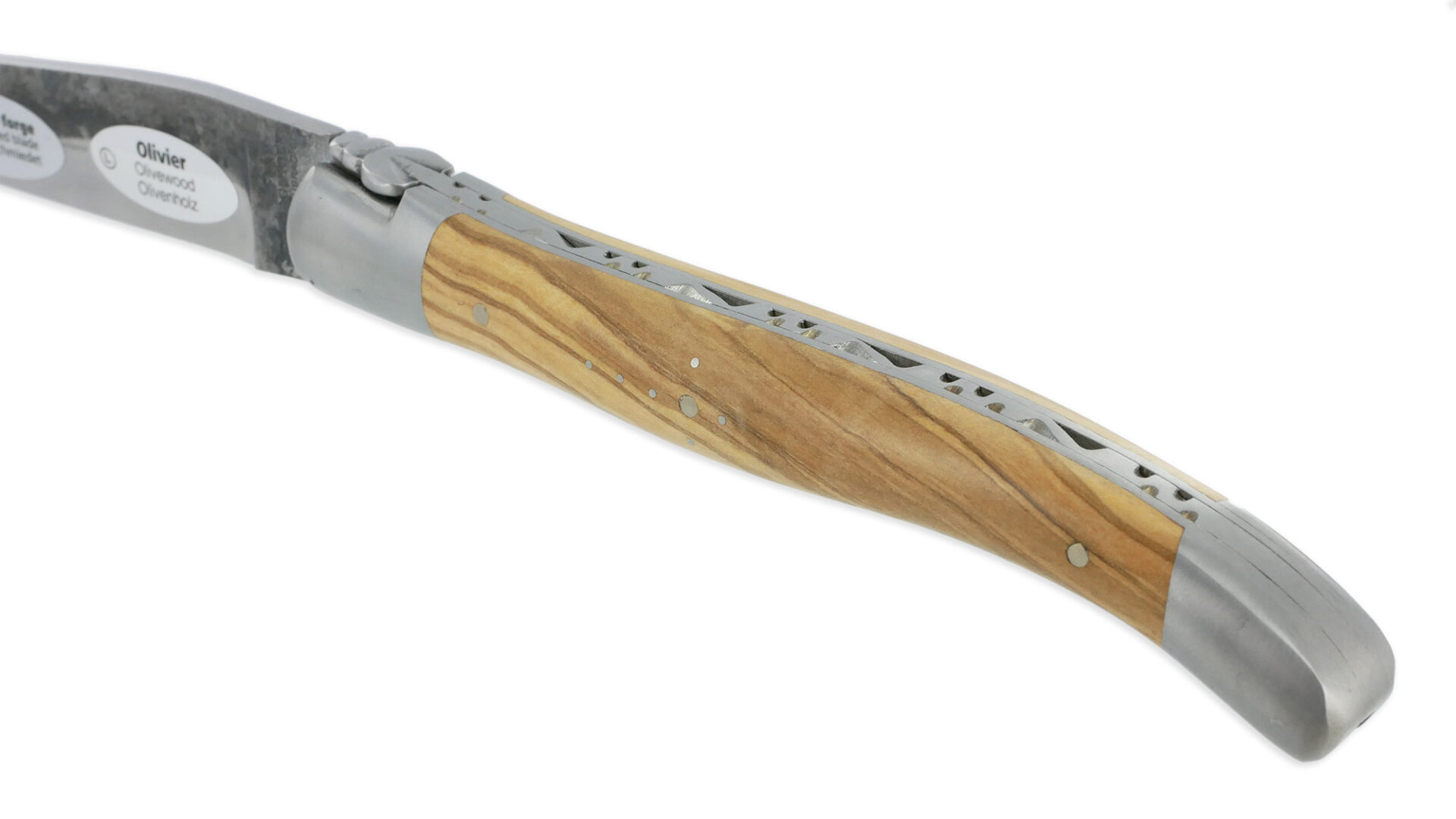 Couteau Laguiole en Aubrac 1 Pièce 12 cm Manche Olivier Lame Brut de Forge 2 Mitres Inox Brossé