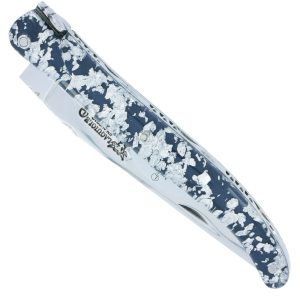 Couteau Laguiole en Aubrac 1 Pièce 12 cm Plein Manche Acrylique Pailleté Argent Finition Brillante