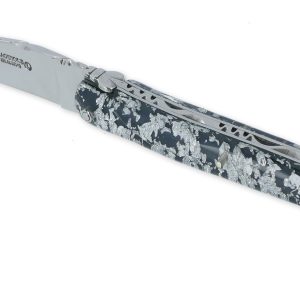Couteau Laguiole en Aubrac 1 Pièce 12 cm Plein Manche Acrylique Pailleté Argent Finition Brillante