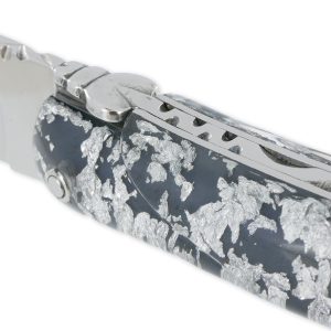 Couteau Laguiole en Aubrac 1 Pièce 12 cm Plein Manche Acrylique Pailleté Argent Finition Brillante