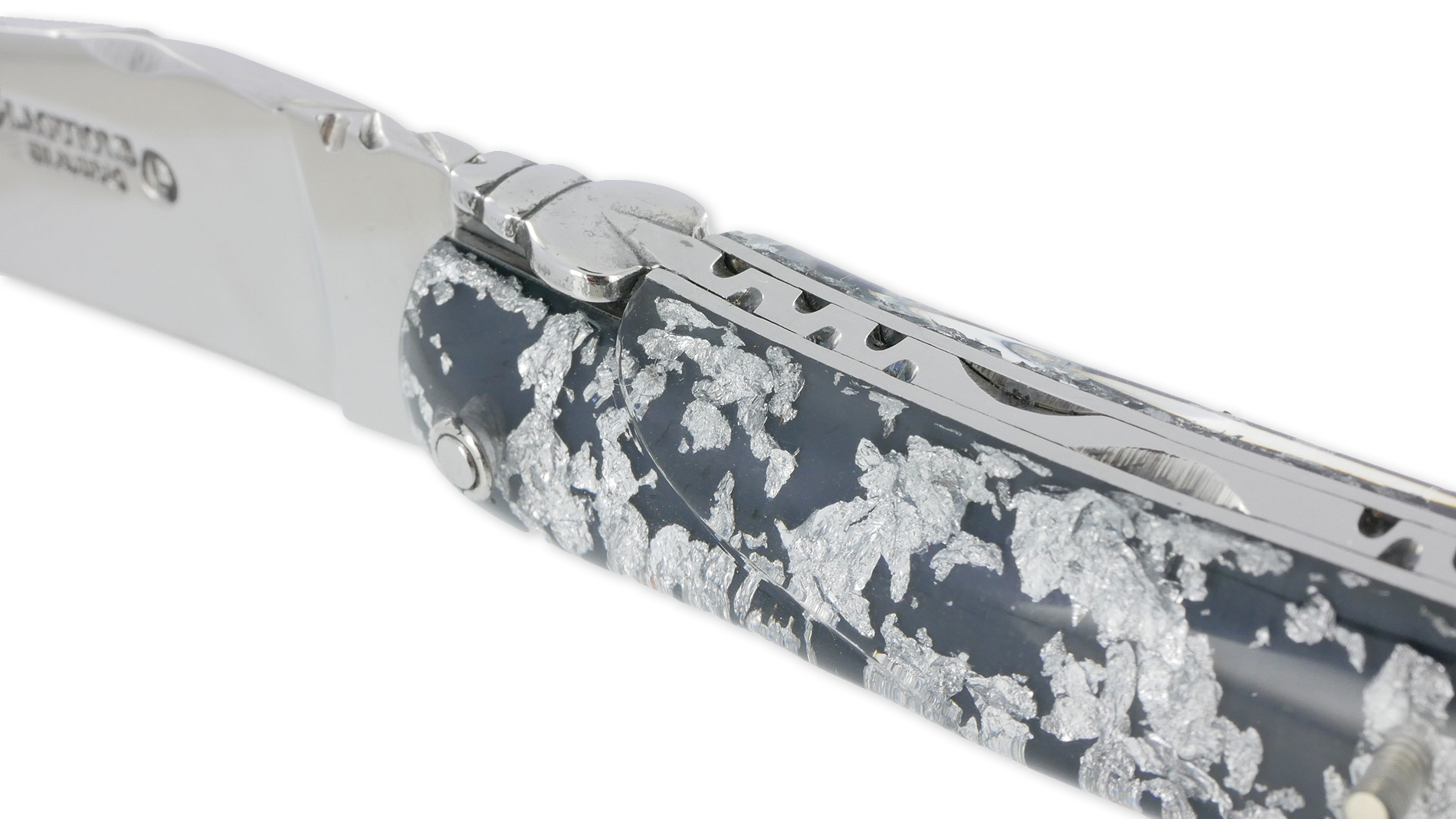 Couteau Laguiole en Aubrac 1 Pièce 12 cm Plein Manche Acrylique Pailleté Argent Finition Brillante