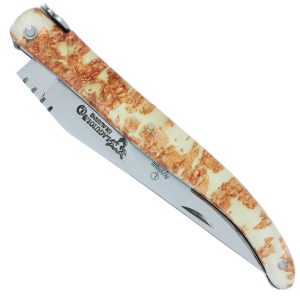 Couteau Laguiole en Aubrac 1 Pièce 12 cm Plein Manche Acrylique Pailleté Cuivre Finition Brillante