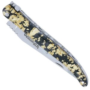 Couteau Laguiole en Aubrac 1 Pièce 12 cm Plein Manche Acrylique Pailleté Or Finition Brillante