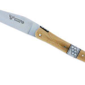Couteau Laguiole en Aubrac 1 Pièce 12 cm Plein Manche en Croute d'Ivoire de Mammouth Mitre Centrale et Ressort Ciselés Nid d'Abeille en Inox Brossé
