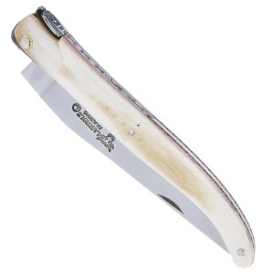 Couteau Laguiole en Aubrac 1 Pièce 12 cm Plein Manche en Ivoire de Mammouth Ressort et platines guillochés Mouche N°4
