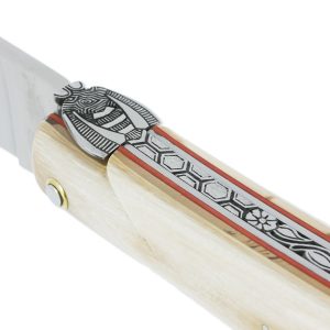 Couteau Laguiole en Aubrac 1 Pièce 12 cm Plein Manche en Ivoire de Mammouth Ressort et platines guillochés Mouche N°4