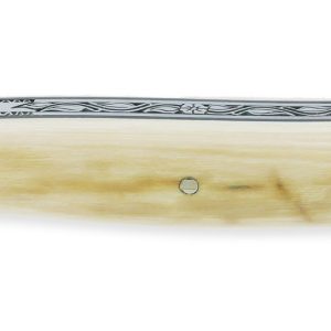 Couteau Laguiole en Aubrac 1 Pièce 12 cm Plein Manche en Ivoire de Mammouth Ressort et platines guillochés Mouche N°3