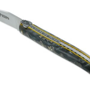 Couteau Laguiole en Aubrac 1 Pièce 12 cm Plein Manche en Loupe de Peuplier Gris Entretoises Jaunes