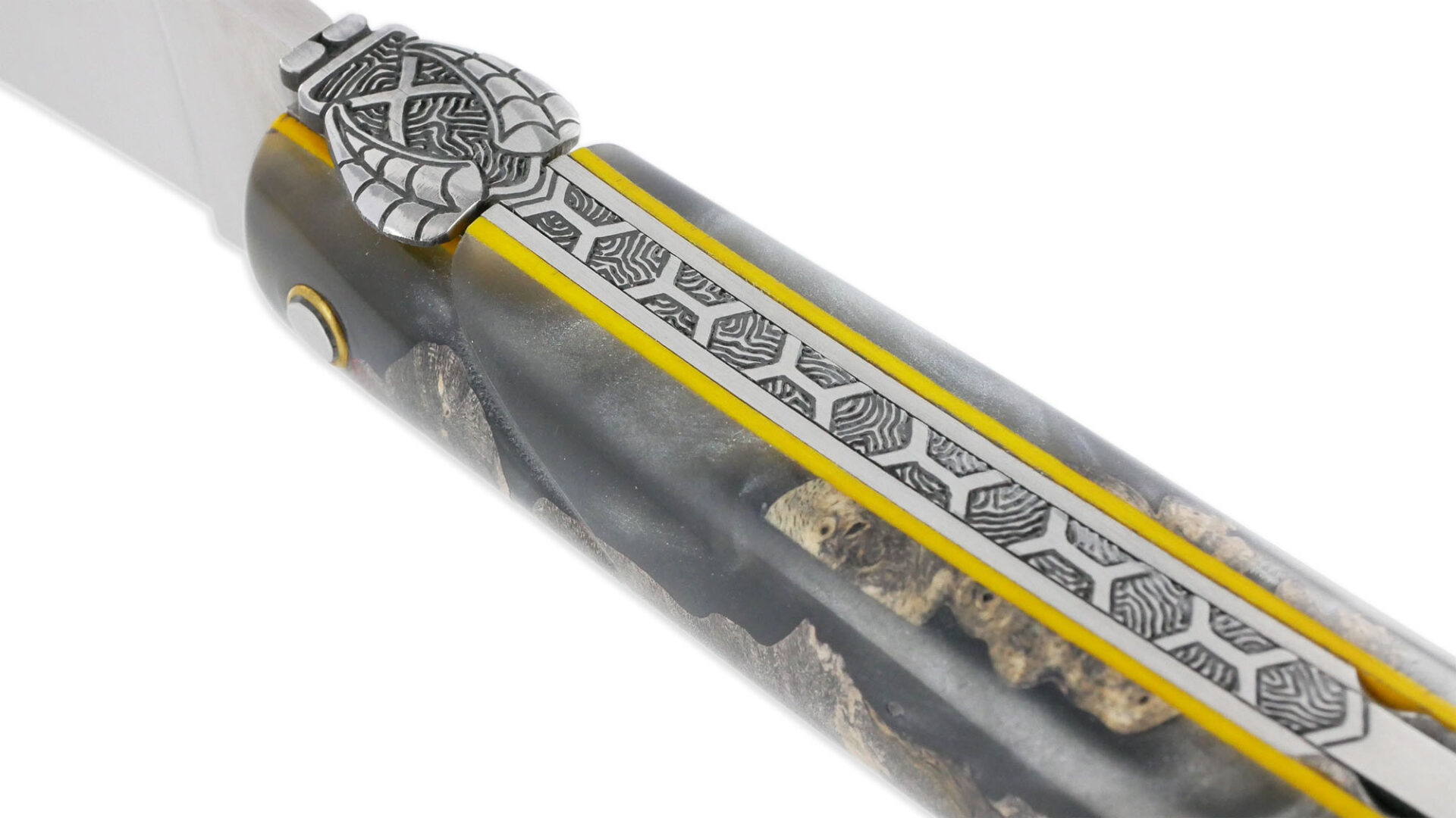 Couteau Laguiole en Aubrac 1 Pièce 12 cm Plein Manche en Loupe de Peuplier Gris Entretoises Jaunes
