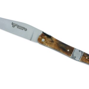 Couteau Laguiole en Aubrac 1 Pièce 12 cm Plein Manche en Loupe de Peuplier Mitre Centrale Ciselée en Inox Brossé