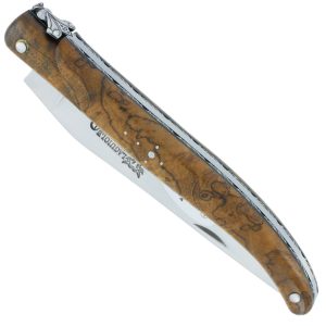 Couteau Laguiole en Aubrac 1 Pièce 12 cm Plein Manche en Loupe de Teck Finition Inox Brossé