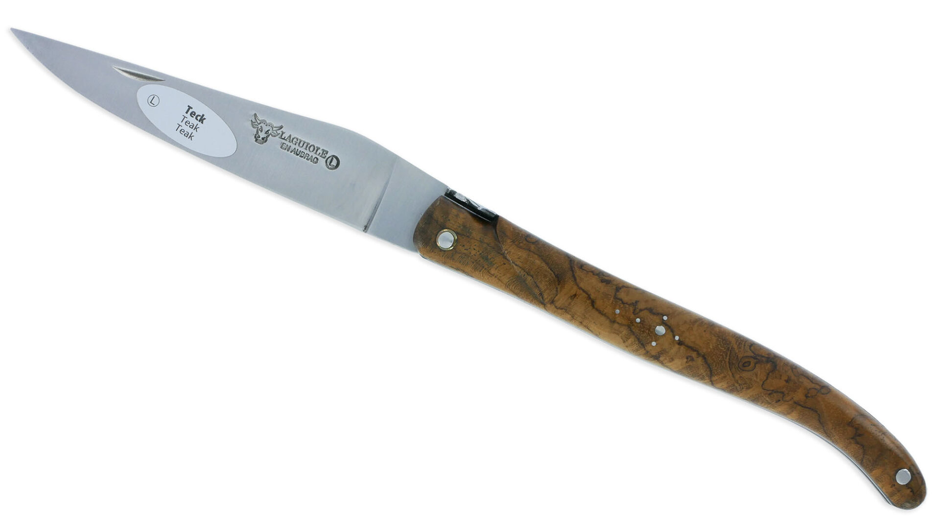 Couteau Laguiole en Aubrac 1 Pièce 12 cm Plein Manche en Loupe de Teck Finition Inox Brossé