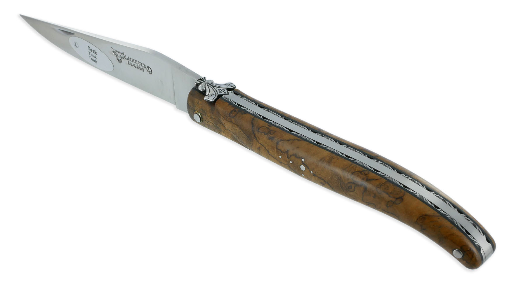 Couteau Laguiole en Aubrac 1 Pièce 12 cm Plein Manche en Loupe de Teck Finition Inox Brossé