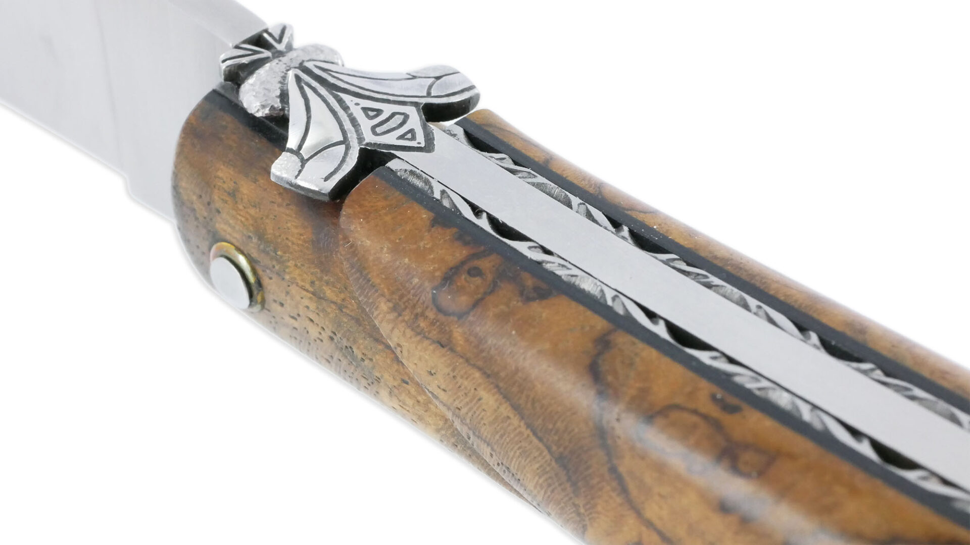 Couteau Laguiole en Aubrac 1 Pièce 12 cm Plein Manche en Loupe de Teck Finition Inox Brossé