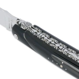 Couteau Laguiole en Aubrac 1 pièce 12cm Manche Buffle Plein Manche Finition Brillante Double Platines