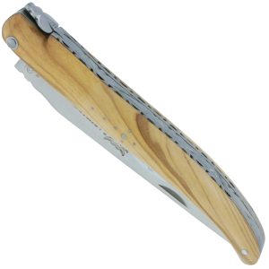 Couteau Laguiole en Aubrac 1 pièce 12cm Manche Olivier Plein Manche Finition Brossé Double Platines