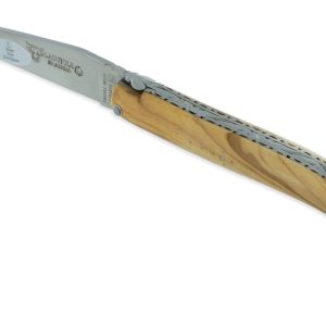 Couteau Laguiole en Aubrac 1 pièce 12cm Manche Olivier Plein Manche Finition Brossé Double Platines