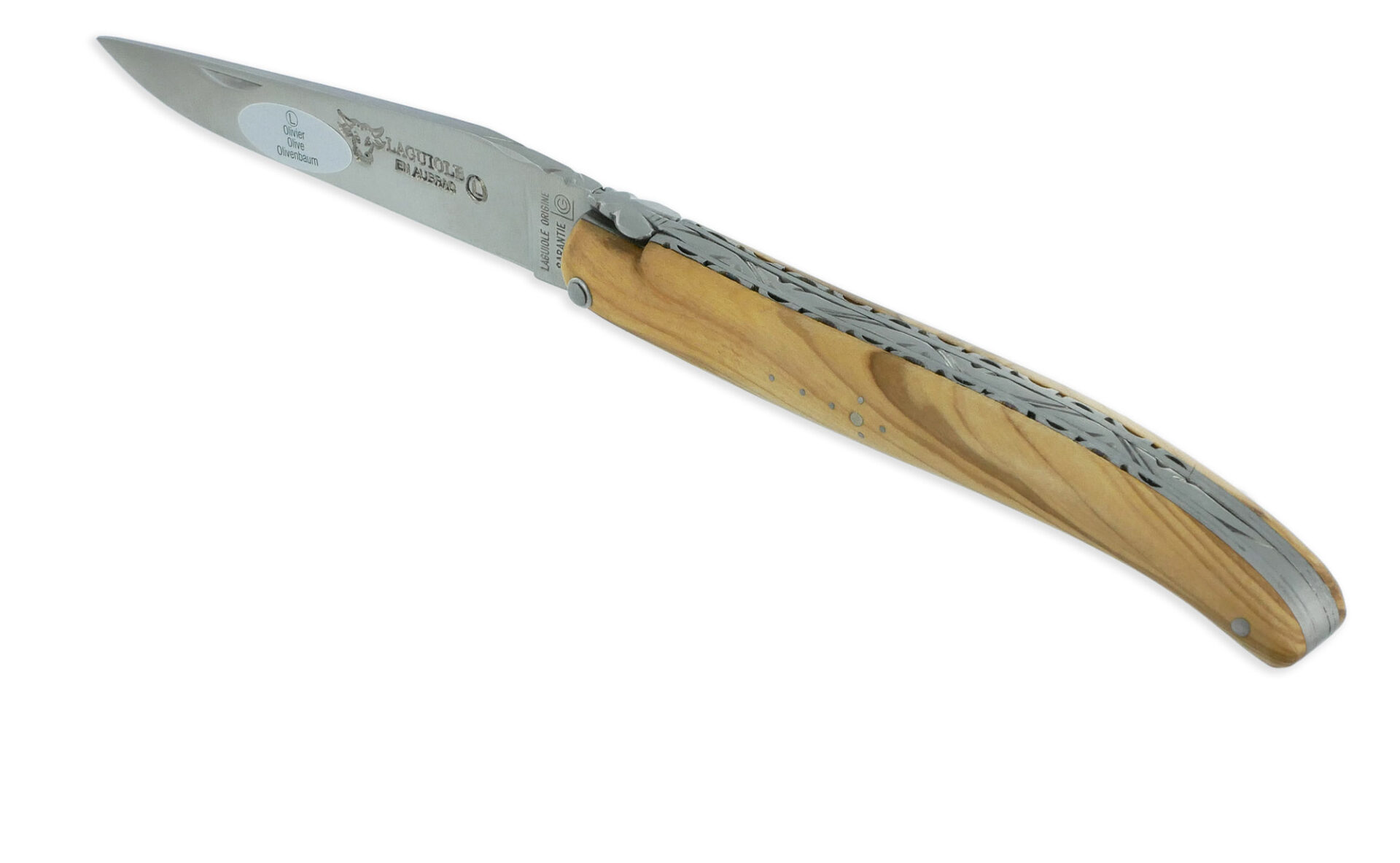 Couteau Laguiole en Aubrac 1 pièce 12cm Manche Olivier Plein Manche Finition Brossé Double Platines