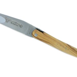 Couteau Laguiole en Aubrac 1 pièce 12cm Manche Olivier Plein Manche Finition Brossé Double Platines