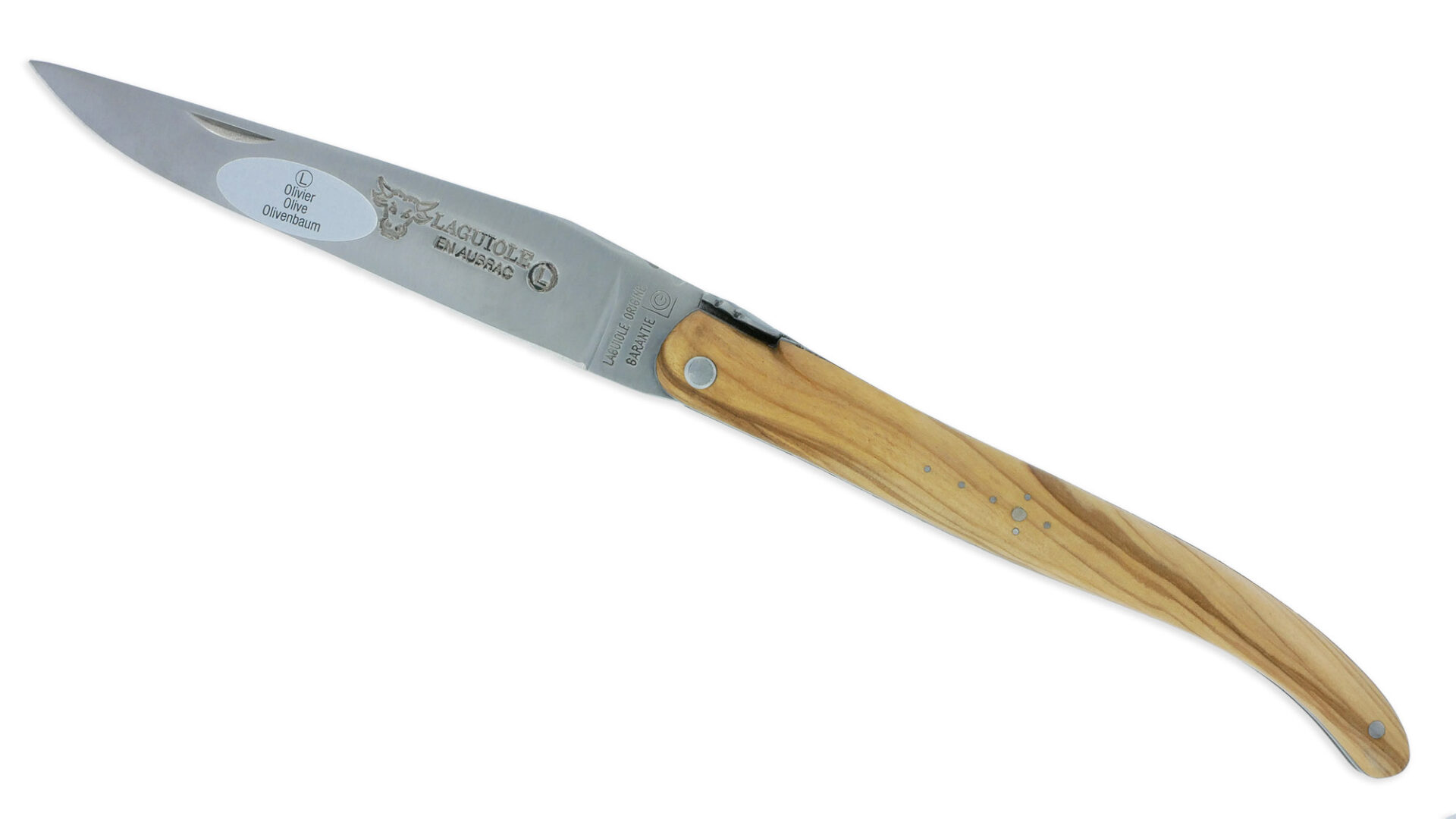 Couteau Laguiole en Aubrac 1 pièce 12cm Manche Olivier Plein Manche Finition Brossé Double Platines