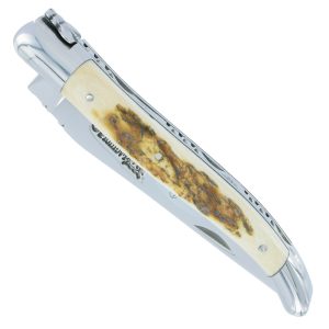 Couteau Laguiole en Aubrac 1 pièce 12cm Croute d'Ivoire de Mammouth 2 Mitres Inox Brillant