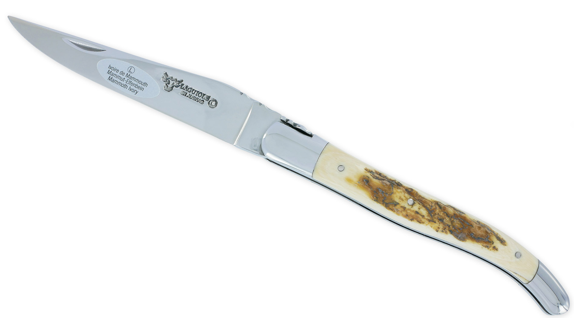 Couteau Laguiole en Aubrac 1 pièce 12cm Croute d'Ivoire de Mammouth 2 Mitres Inox Brillant