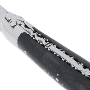 Couteau Laguiole en Aubrac 1 pièce 12cm Ebène 2 Mitres Inox Brillant Platines et Ressort Guillochés Finition Brillante