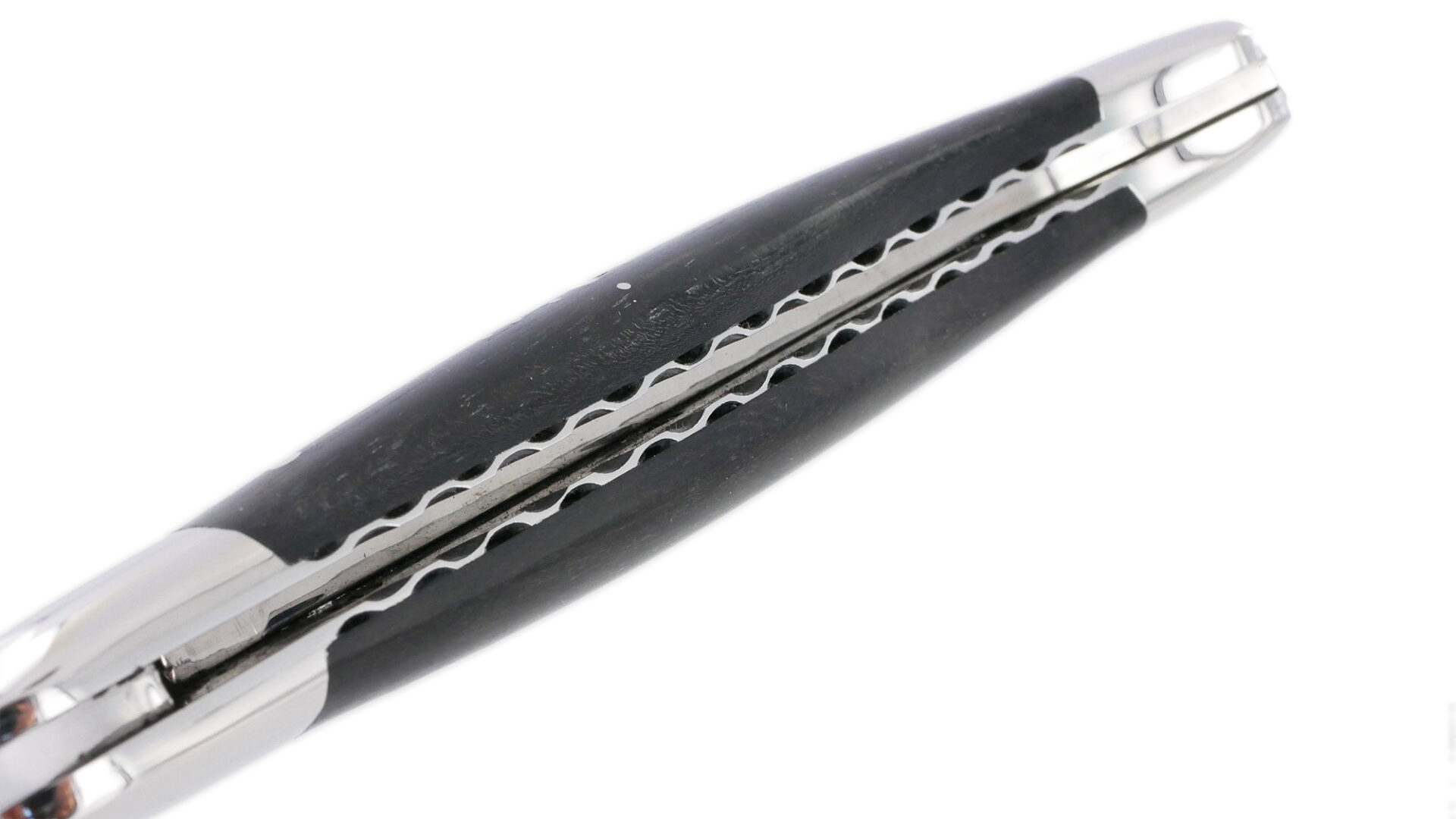 Couteau Laguiole en Aubrac 1 pièce 12cm Ebène 2 Mitres Inox Brillant Platines et Ressort Guillochés Finition Brillante