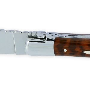 Couteau Laguiole en Aubrac 1 pièce 12cm Manche Amourette avec Incrustation Marqueterie Fleur de Lys en Ivoire de Mammouth 2 Mitres Inox brillant