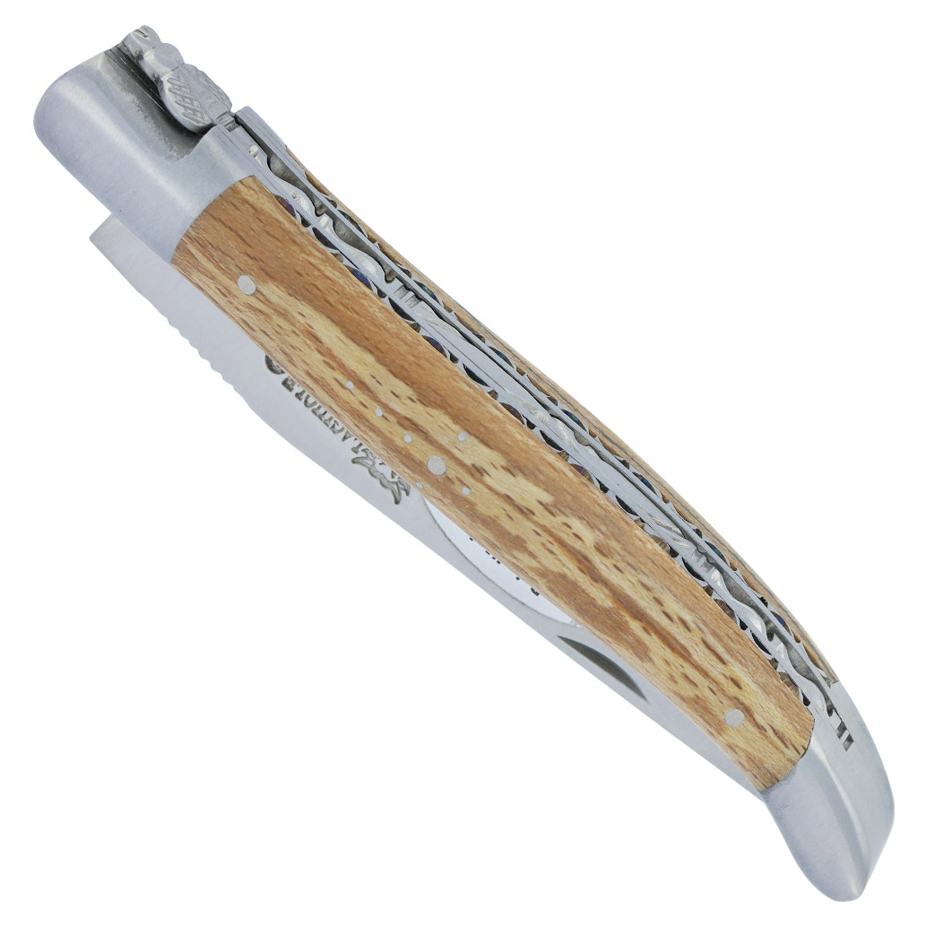 Couteau Laguiole en Aubrac 1 pièce 12cm Manche Bois d'Aubrac 2 Mitres Double Platines Finition Brossée