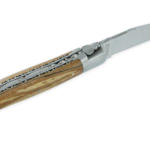 Couteau Laguiole en Aubrac 1 pièce 12cm Manche Bois d'Aubrac 2 Mitres Double Platines Finition Brossée