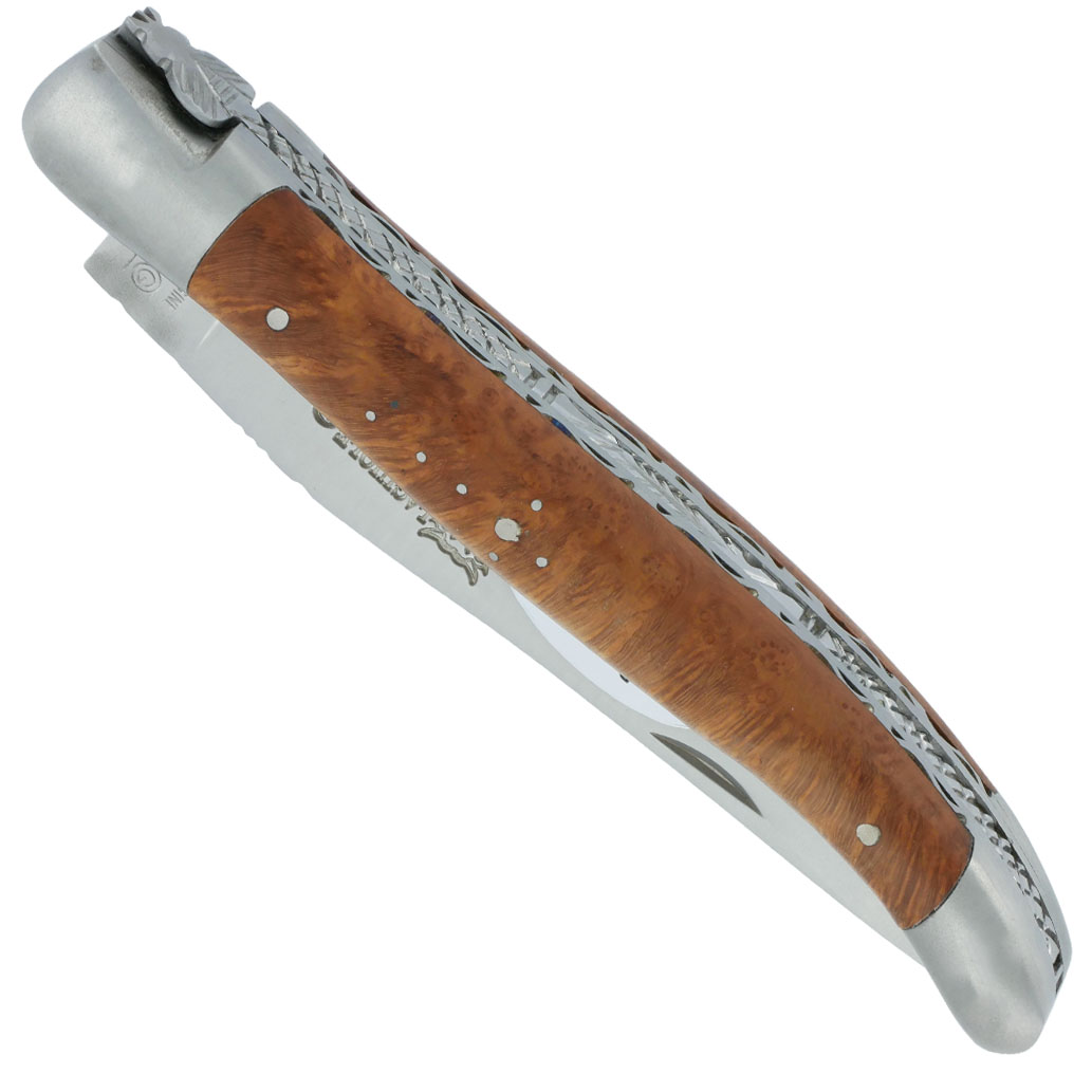 Couteau Laguiole en Aubrac 1 pièce 12cm Manche Bruyère 2 Mitres Double Platines