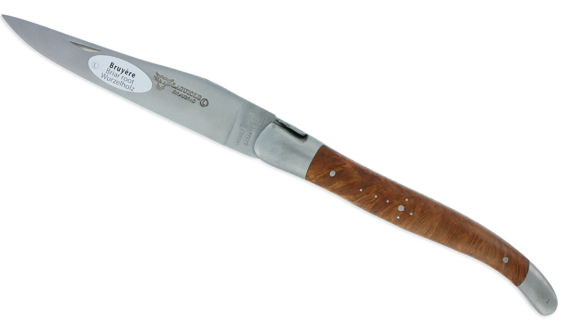 Couteau Laguiole en Aubrac 1 pièce 12cm Manche Bruyère 2 Mitres Double Platines