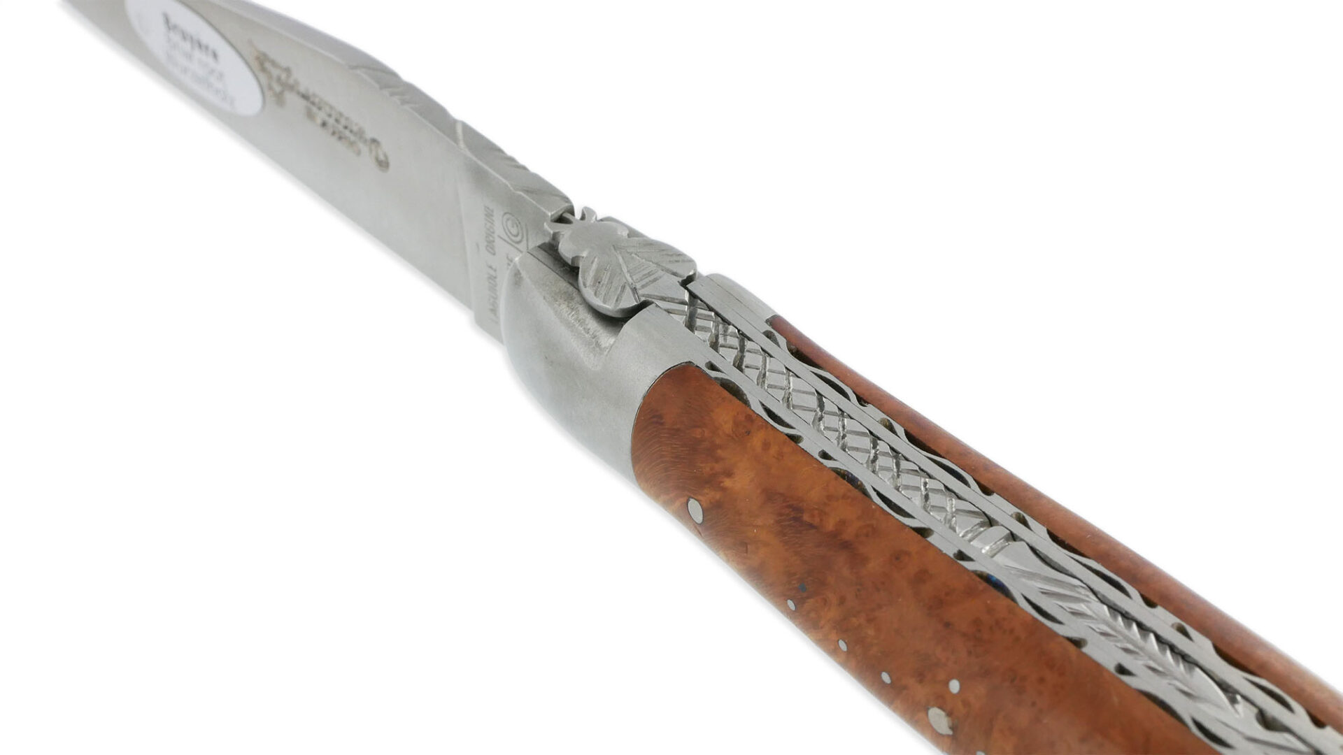 Couteau Laguiole en Aubrac 1 pièce 12cm Manche Bruyère 2 Mitres Double Platines