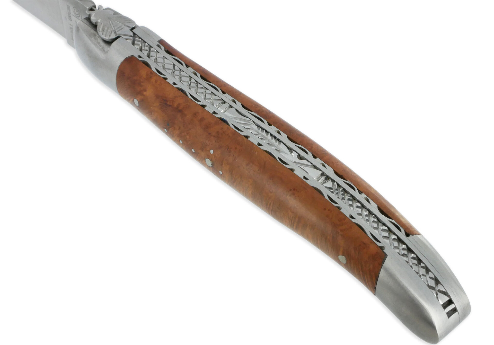 Couteau Laguiole en Aubrac 1 pièce 12cm Manche Bruyère 2 Mitres Double Platines