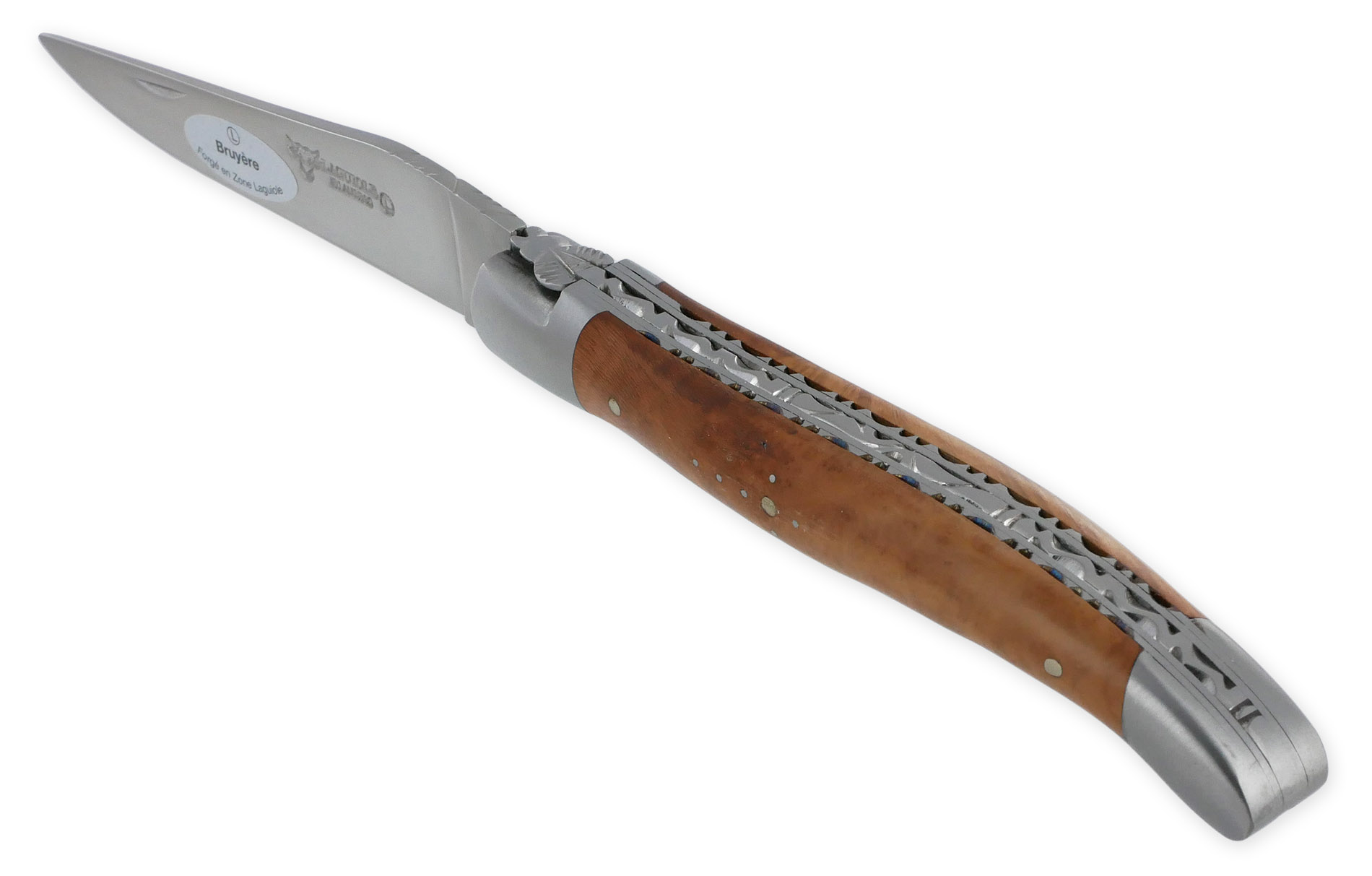 Couteau Laguiole en Aubrac 1 pièce 12cm Manche Bruyère 2 Mitres Double Platines Num2