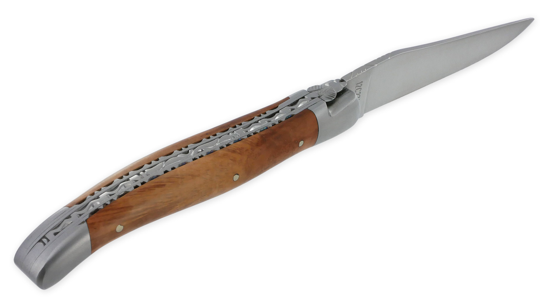 Couteau Laguiole en Aubrac 1 pièce 12cm Manche Bruyère 2 Mitres Double Platines Num2