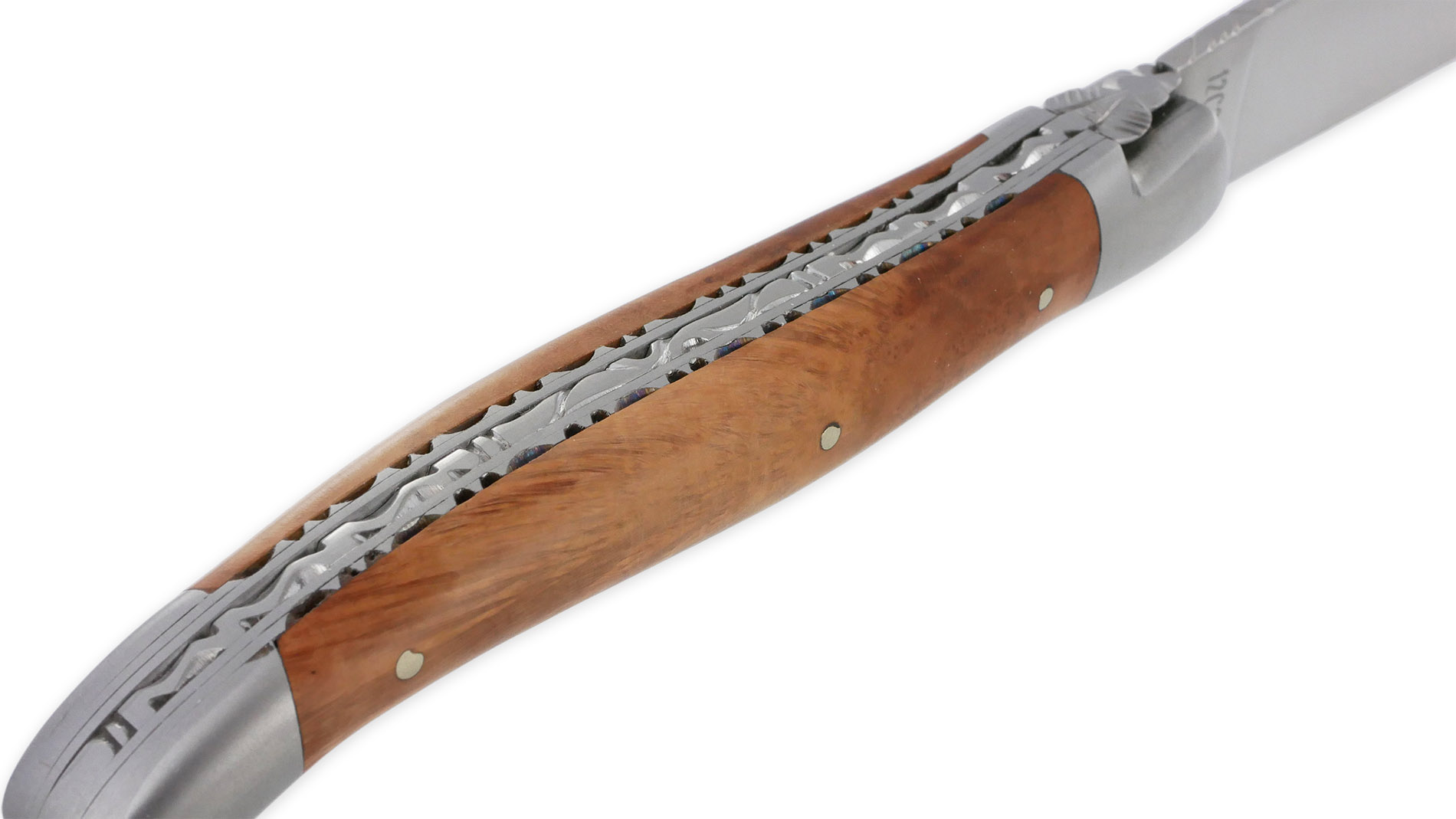 Couteau Laguiole en Aubrac 1 pièce 12cm Manche Bruyère 2 Mitres Double Platines Num2